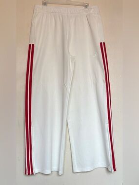 Wide Leg Off White Adidas Pants with Red Side Stripes